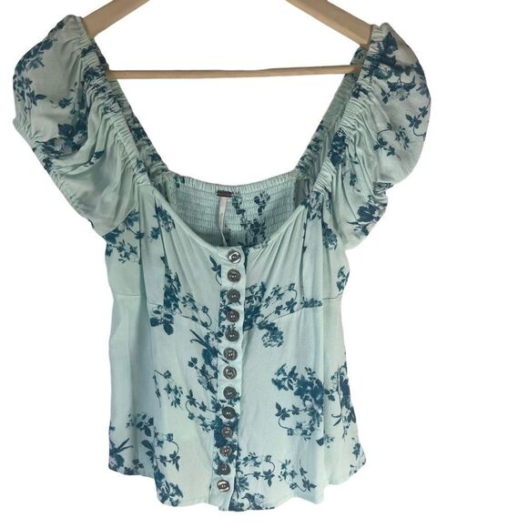 Free People Close To You Mint Blue Floral Print Top Sz XS - Picture 3 of 8
